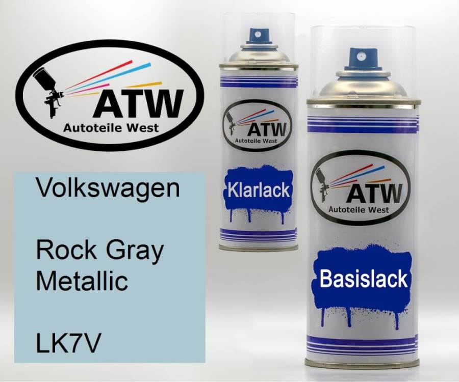 Volkswagen, Rock Gray Metallic, LK7V: 400ml Sprühdose + 400ml Klarlack - Set, von ATW Autoteile West.